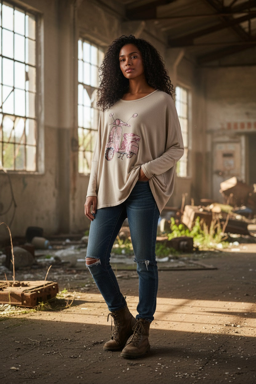 Oversized Pulli Vespa beige