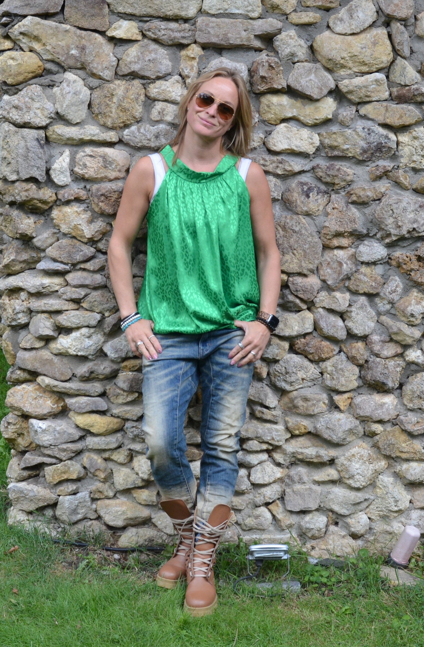 Binde Blusen Top  " Jenny " Farbe leo grün