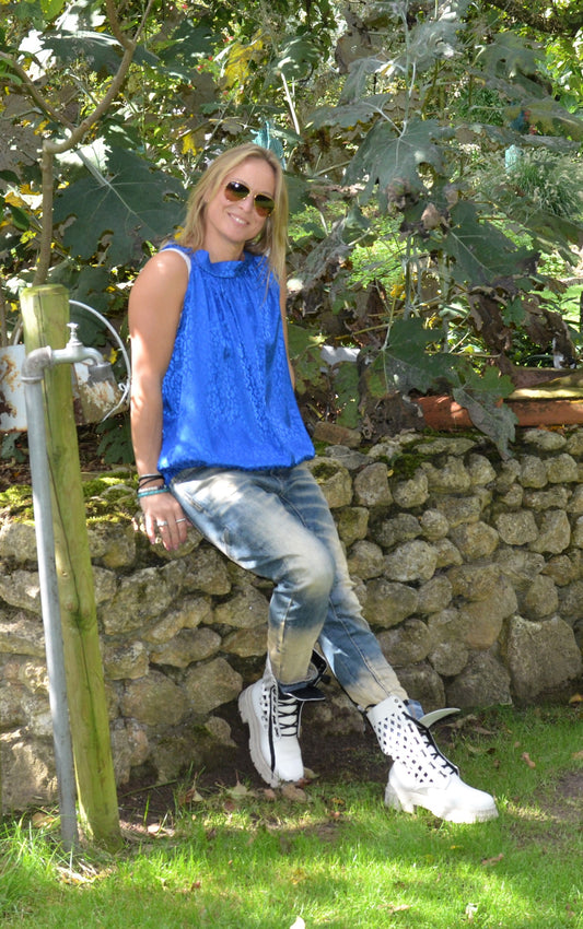 Binde Blusen Tops " Jenny " Farbel leo blau